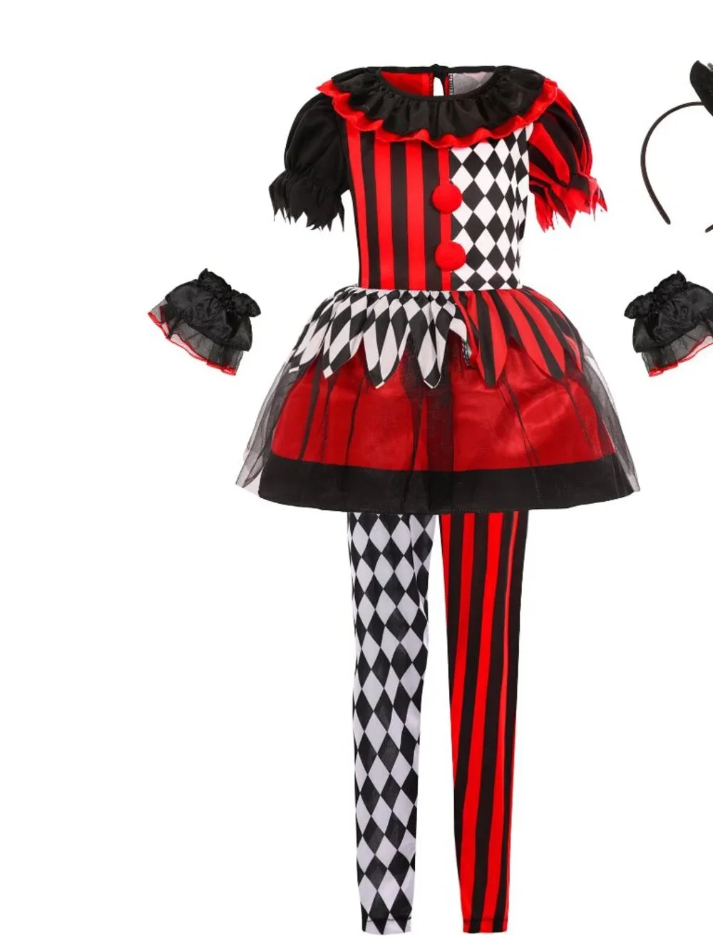 Girls Halloween Killer Clown Costume Halloween (10-11 Years) White and Red